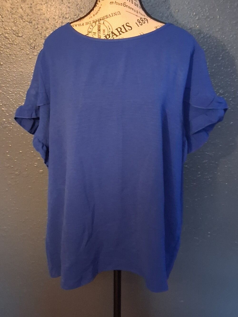 Womens Royal Blue Short-Sleeve Blouse Ruffle Sleeves 1XL